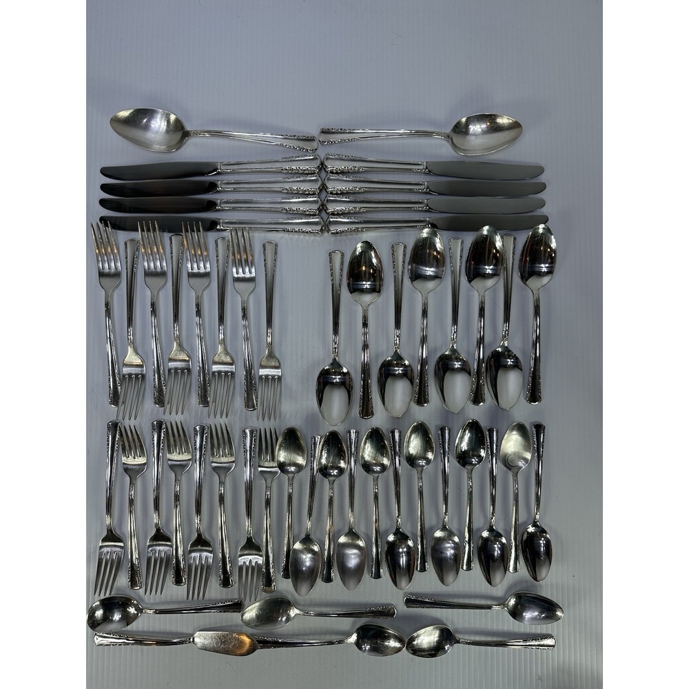 Vintage Holmes & Edwards 1950s May Queen Silverplate Inlaid Flatware 52 Pieces